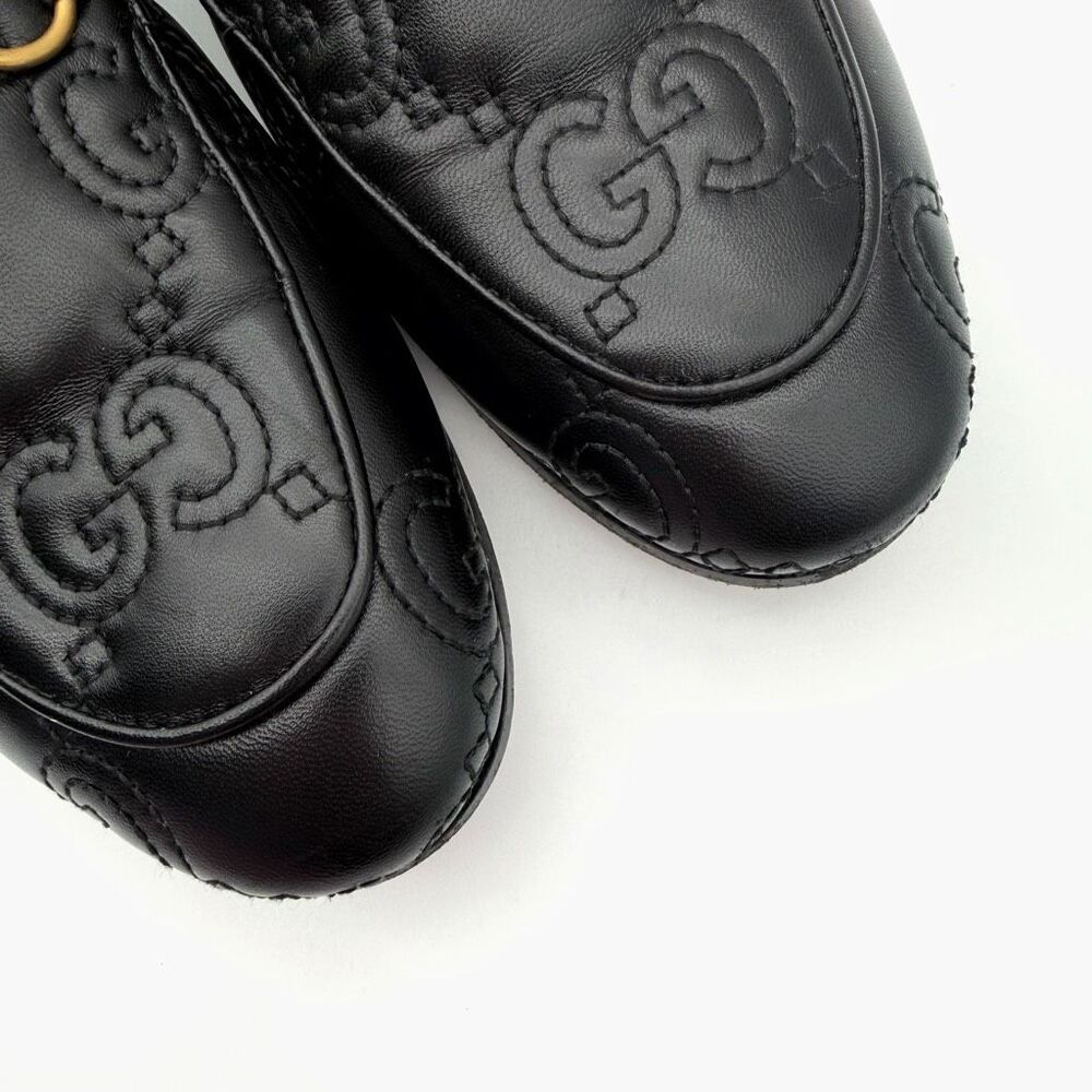 GUCCI Black Embossed Jumbo GG Leather Horsebit Jordaan Loafer Size 38 Flat - Picture 4 of 14